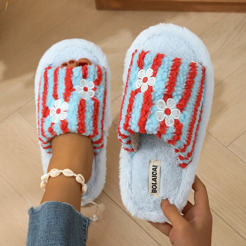 Flower Embroidery Stripe Plush - Embroidery Garments 评论和价格