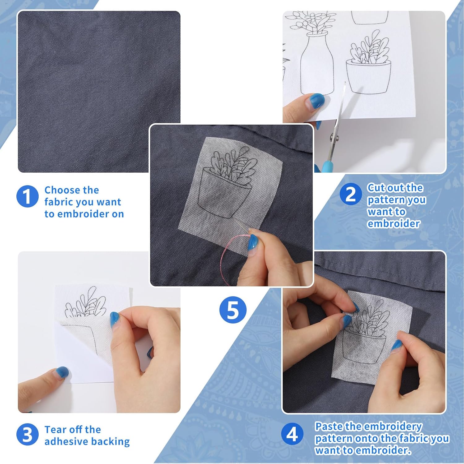 4 Sheets Water Soluble Embroid - Embroidery Meaning 评论和价格