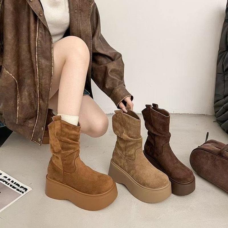 Women Platform Mid Calf Wester - Embroidery Garments 评论和价格