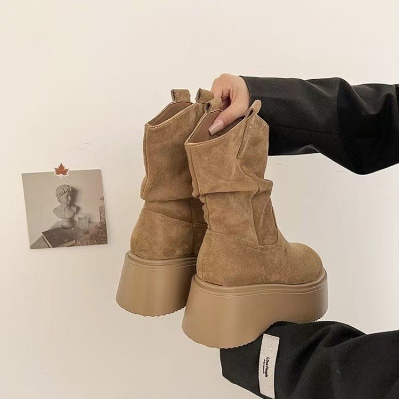 Women Platform Mid Calf Wester - Embroidery Garments 评论和价格