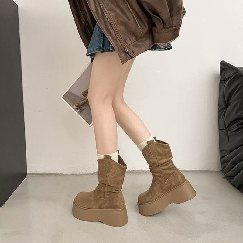 Women Platform Mid Calf Wester - Embroidery Garments 评论和价格