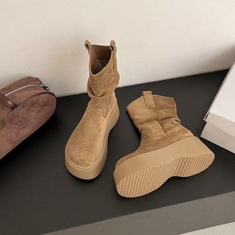 Women Platform Mid Calf Wester - Embroidery Garments 评论和价格