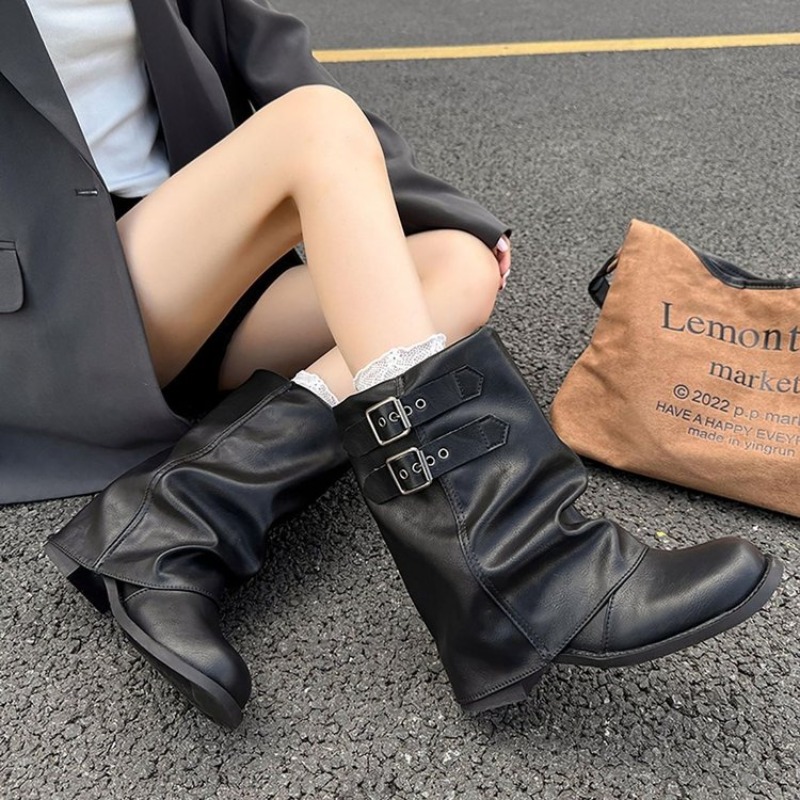 Women Double Buckle Slouch Mid - Embroidery Garments 评论和价格