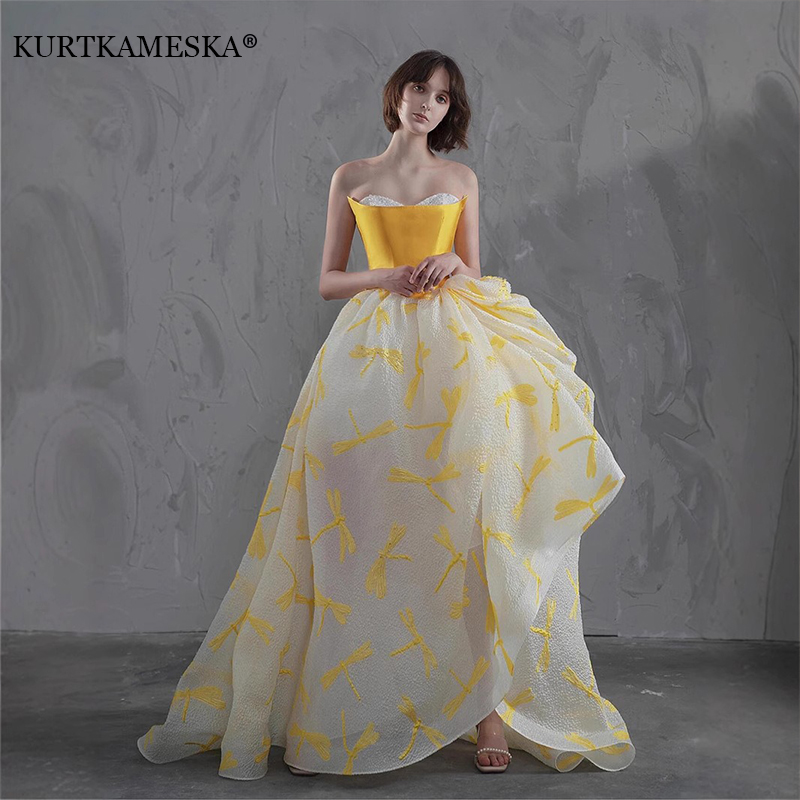 Elegant Yellow Satin Top Pagea - Embroidery Yellow Dress 评论和价格