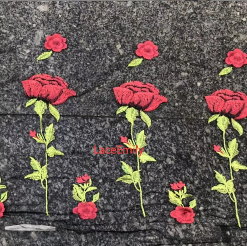 Red Rose Lace Fabric flower em - Embroidery Rose 评论和价格