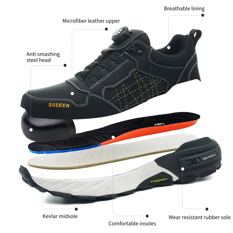 Black Leather Safety Shoes Sec - Embroidery Garments 评论和价格