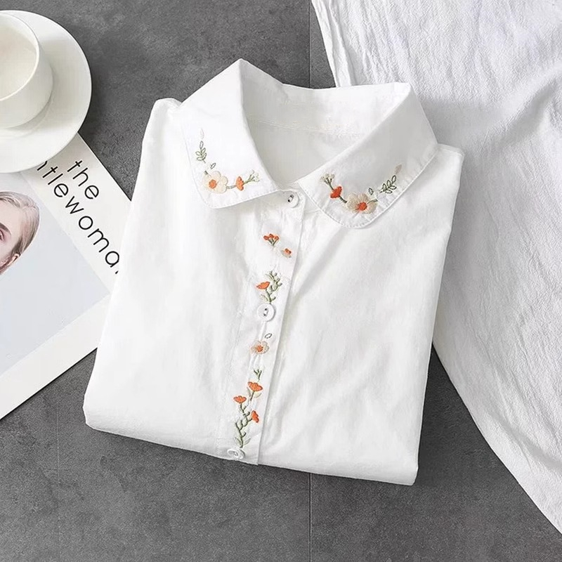 New Pure Cotton White Shirts W - Embroidery Online 评论和价格