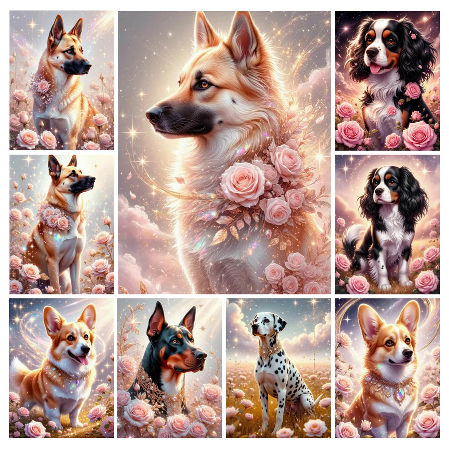 Cute Dog and Flower Diamond Pa - Embroidery Rose 评论和价格